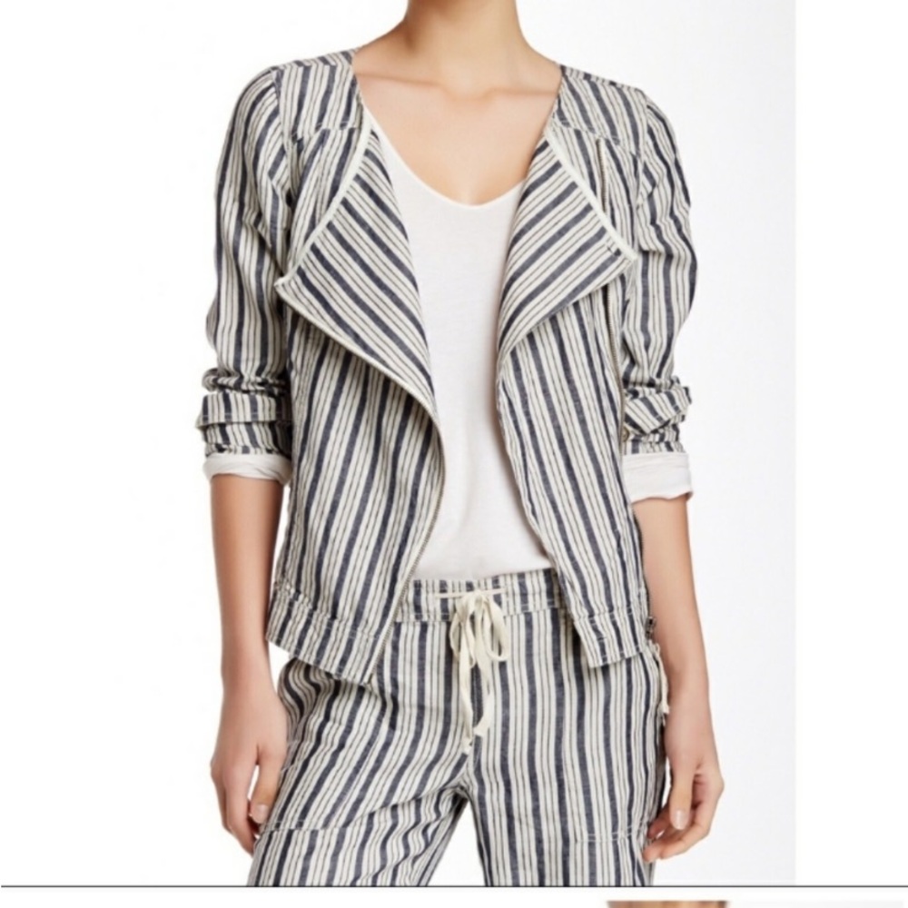 Michael Stars Striped Moto Jacket MEDIUM